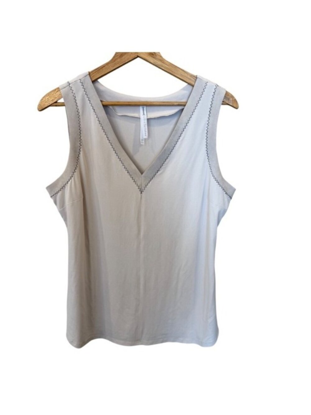 Iris Setlakwe V-Neck Suede Trim Stretch Shell Cream Tank Top Women’s Size XL